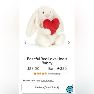Jellycat Bashful Red Love Heart Bunny